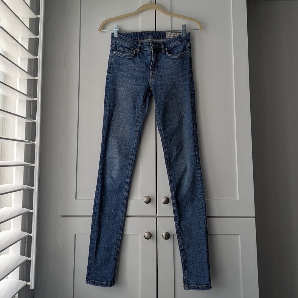 AllSaints Mast Blue Denim Skinny Jeans